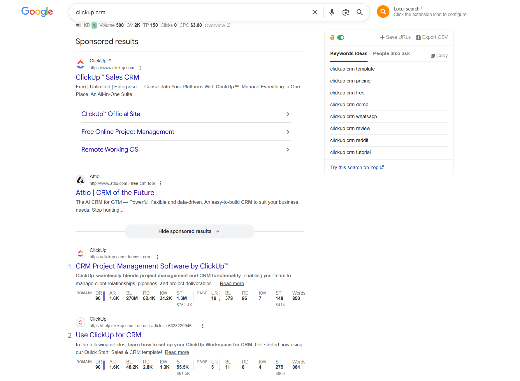 clickup crm google search screenshot