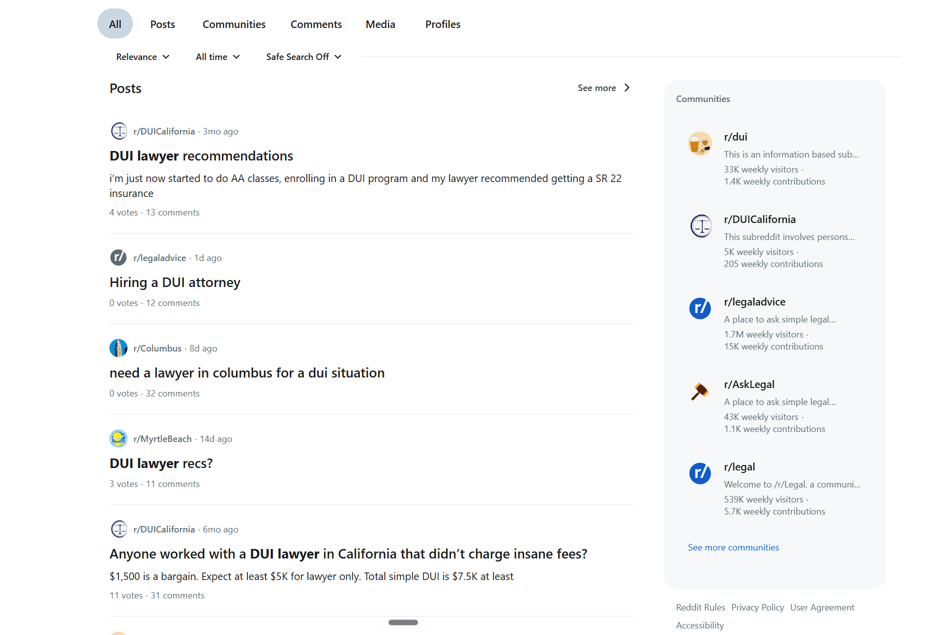reddits internal search for posts