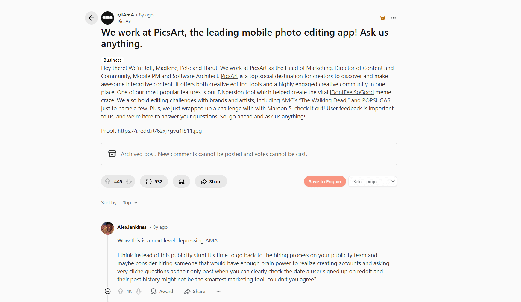 PicsArt's Reddit failure